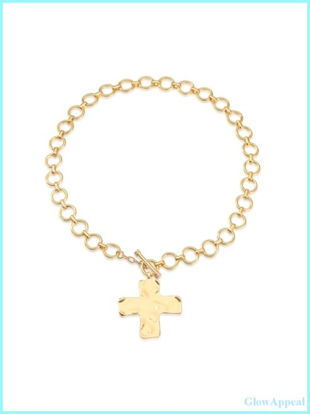 Chunky Gold Hammered Cross Pendant Necklace Thick Chain Vintage Statement